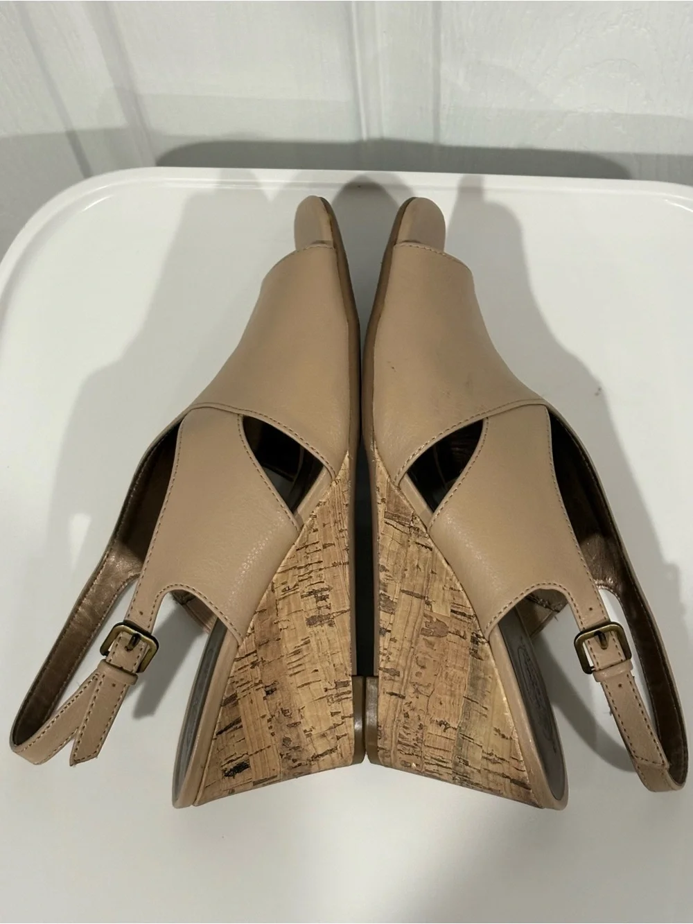 LifeStride Women's Beige Slingback Cork Wedge Sandals